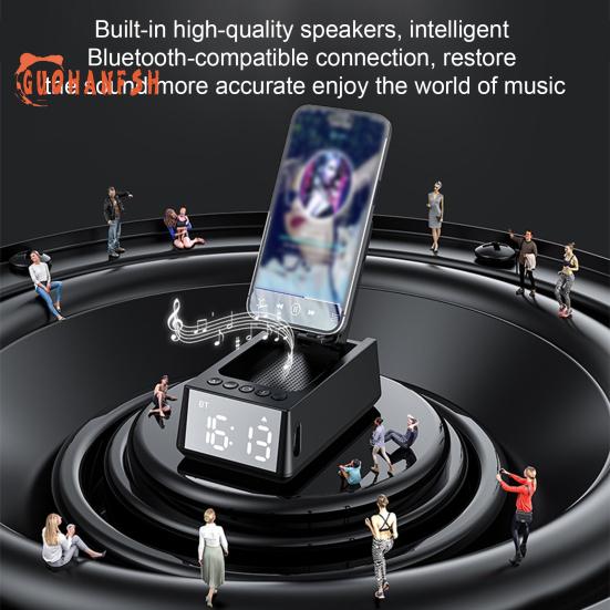 Speaker Bluetooth-compatible with Phone Stand LED Display Alarm Clock HD-compatible Sound Multi-functional Speaker