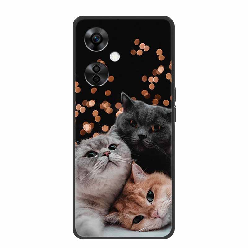 For OnePlus Nord CE 3 Lite 5G Cases Black Silicone Soft Cute Cat Rose Case For OnePlus Nord CE 3 5G Heart Lion Luxury TPU Cases