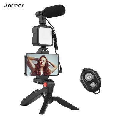 Andoer Phone Vlog Video Kit with Table Tripod Phone Holder with Cold Shoe Microphone LED Video