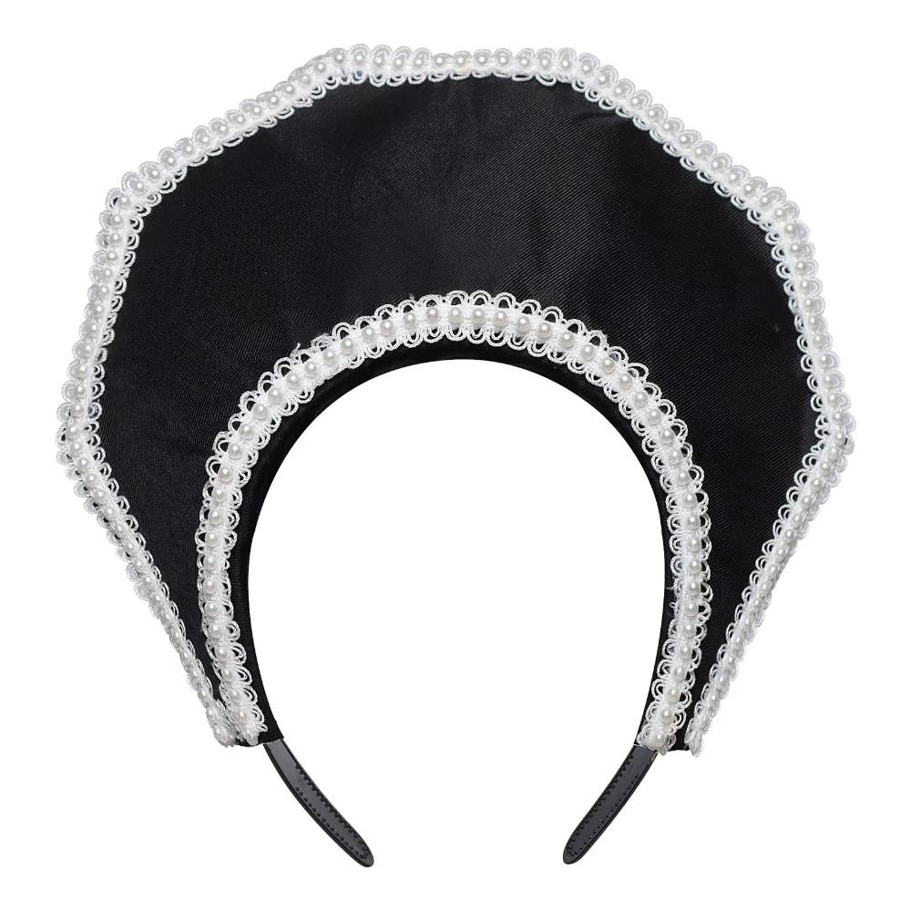 Fascia Corona di Velluto con Bordi di Perle Finte Morbida Fascia per Capelli Vintage con Perle Cosplay di Halloween