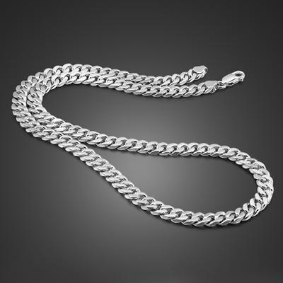 Klasik Erkek Küba Zincir Kolye 6mm Beyaz Bakır Kaplama Kalın Rodyum Altın Trend Erkek Gümüş Takı