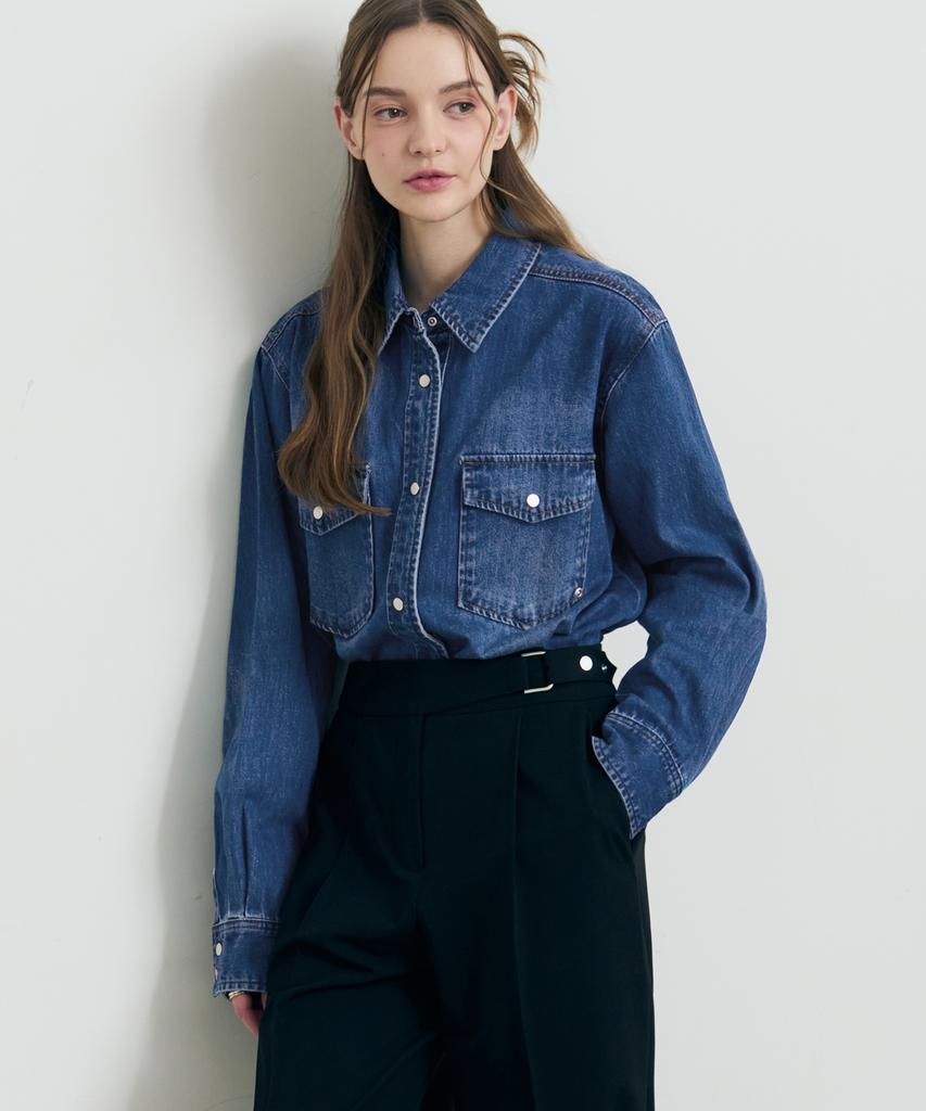 Deuloupisumeon Slim Line Pocket Denim Shirt [Light Blue]