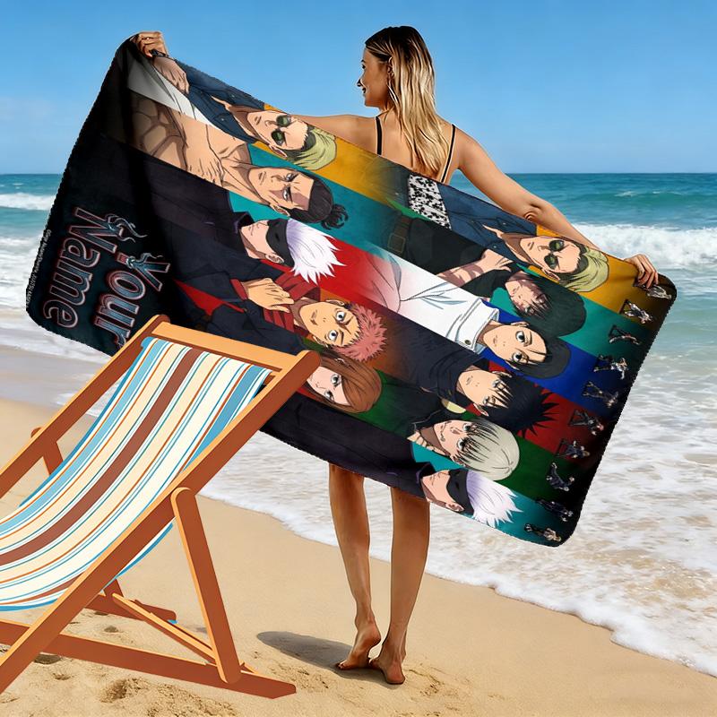 Name Custom Anime Jujutsu Kaisen Print Beach Towel, Large Soft Quick Dry Towel for Beach Camping Swimming