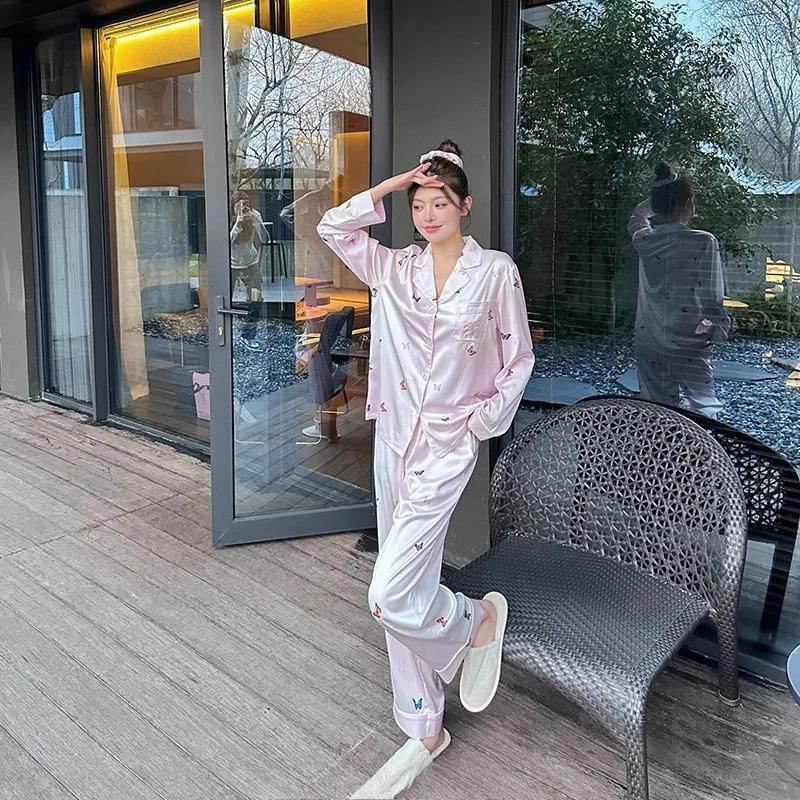 

Новая популярная весенне-осенняя пижама для женщин, приятная для кожи домашняя одежда, комплект с длинными рукавами и брюками L