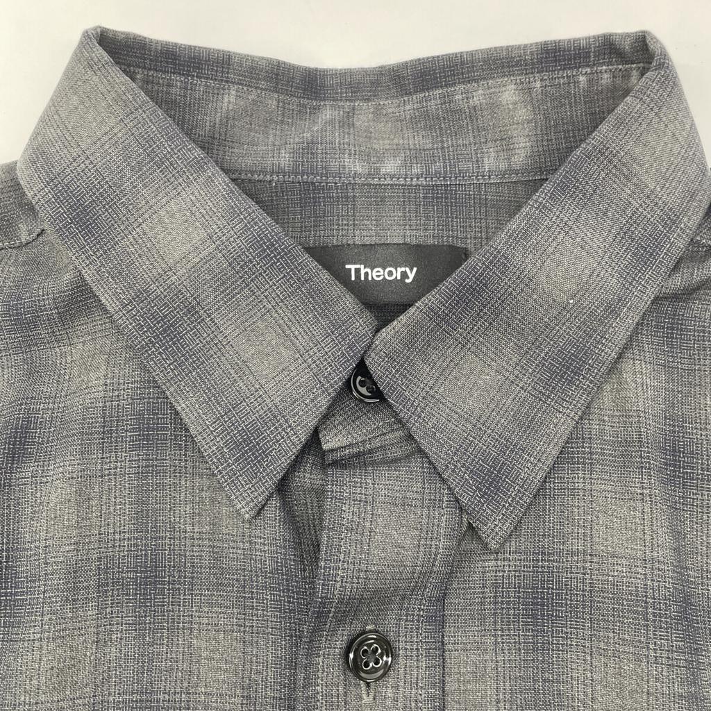Theory 25Stainless Steel 02-5108001 Gray Wool Irving Check Shirt tops M Grey Black CheckUsed