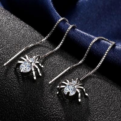 Orecchini pendenti lunghi a forma di ragno a catena, eleganti orecchini pendenti in metallo con strass unici per donne