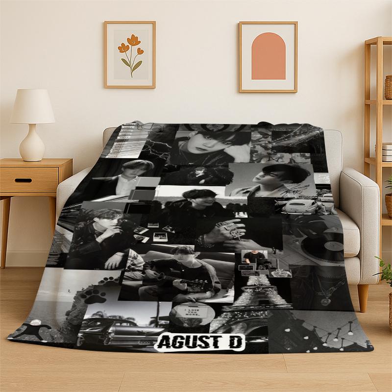 Kpop B-BTS SUGA Agust D Yoon Gi Flannel Blanket Soft Warm Throw Blanket for Bedroom Living Room Bed Travel Camping Picnic Gift