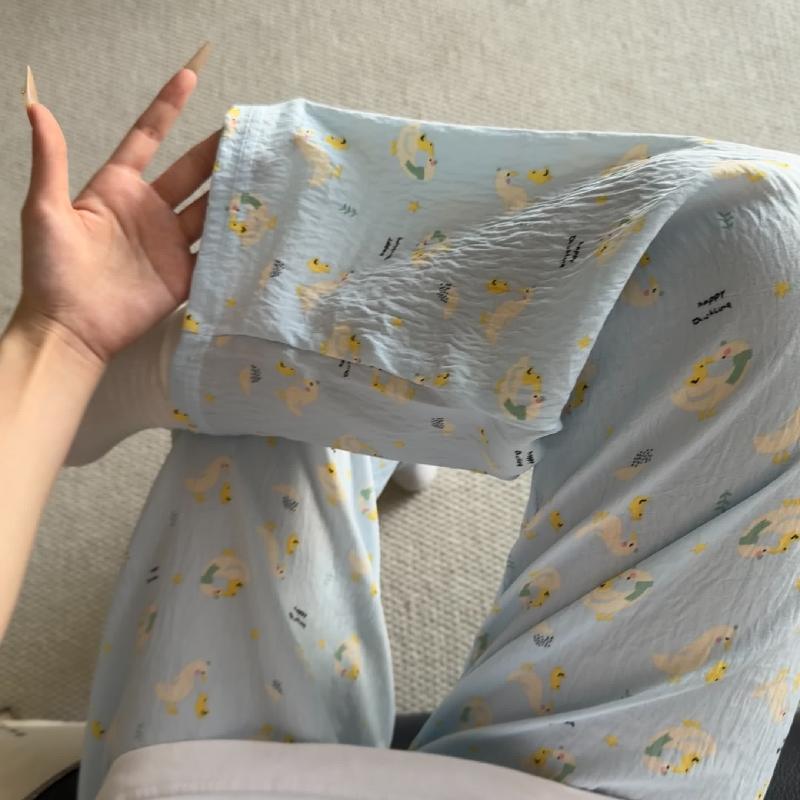 Women's Summer Cloud Cotton Lapel Pajama Pants - Lightweight, Loose-Fit, Outdoor-Friendly