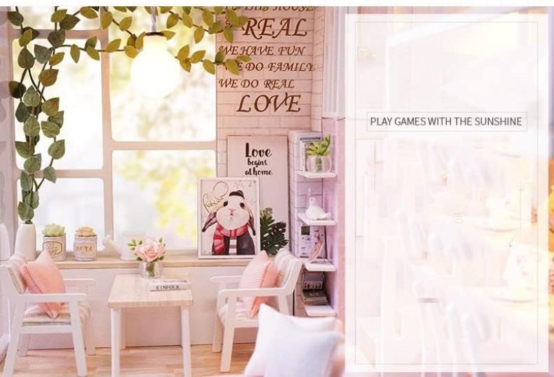 Dollhouse for Beginners, Miniature House Kit, DIY Wooden Dollhouse Miniature Kit, Handmade Kit with Dustproof Cover (A Quiet Time)