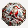 1pc Christmas Wreath with Santa Claus - Automatic Folding Umbrella, Portable 3-Fold Design, 8-Bone Iron Frame Outdoor Umbrella, Festive Gift for Fans,