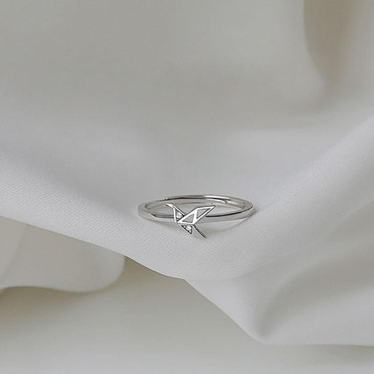 Trendy Adjustable s925 Sterling Silver Origami Crane Ring for Women – Minimalist Light Luxury Style