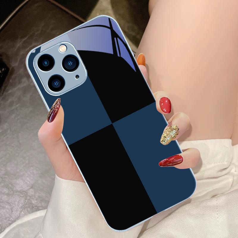 Schwarz-Weiß-Gitter Lila Für IPhone 16 Pro Max 15 Pro 14 13 12 Mini 11 XS Max XR 7 8 Plus SE 2022 Gehärtetes Glas Handyhülle