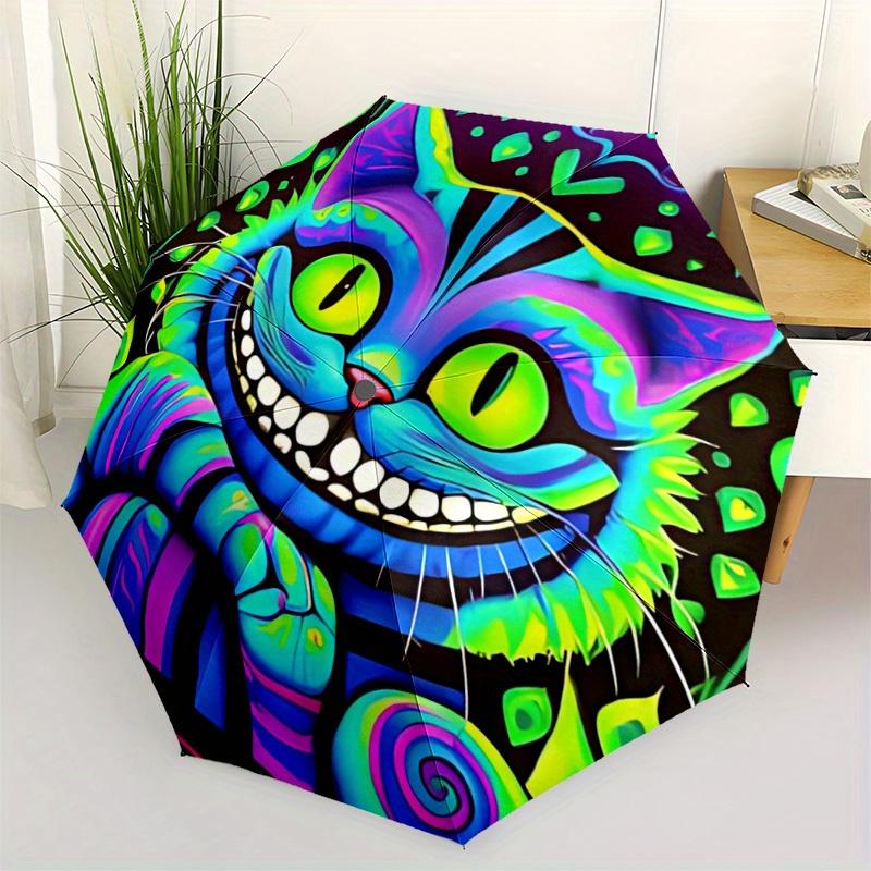 1pc Psychedelic Cat Auto Open/close, All-Season Portable Folding Umbrella for Women & Men, Travel, Everyday, Formal Events - Compact Luxury Parasol, O