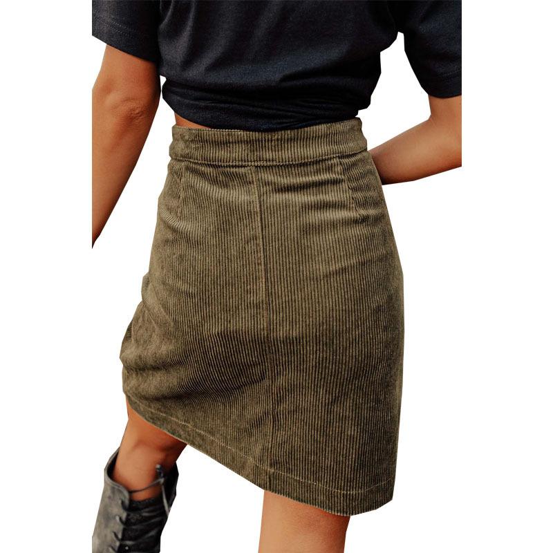 Women Button High Waist Corduroy Package Hip Skirt with Pocket