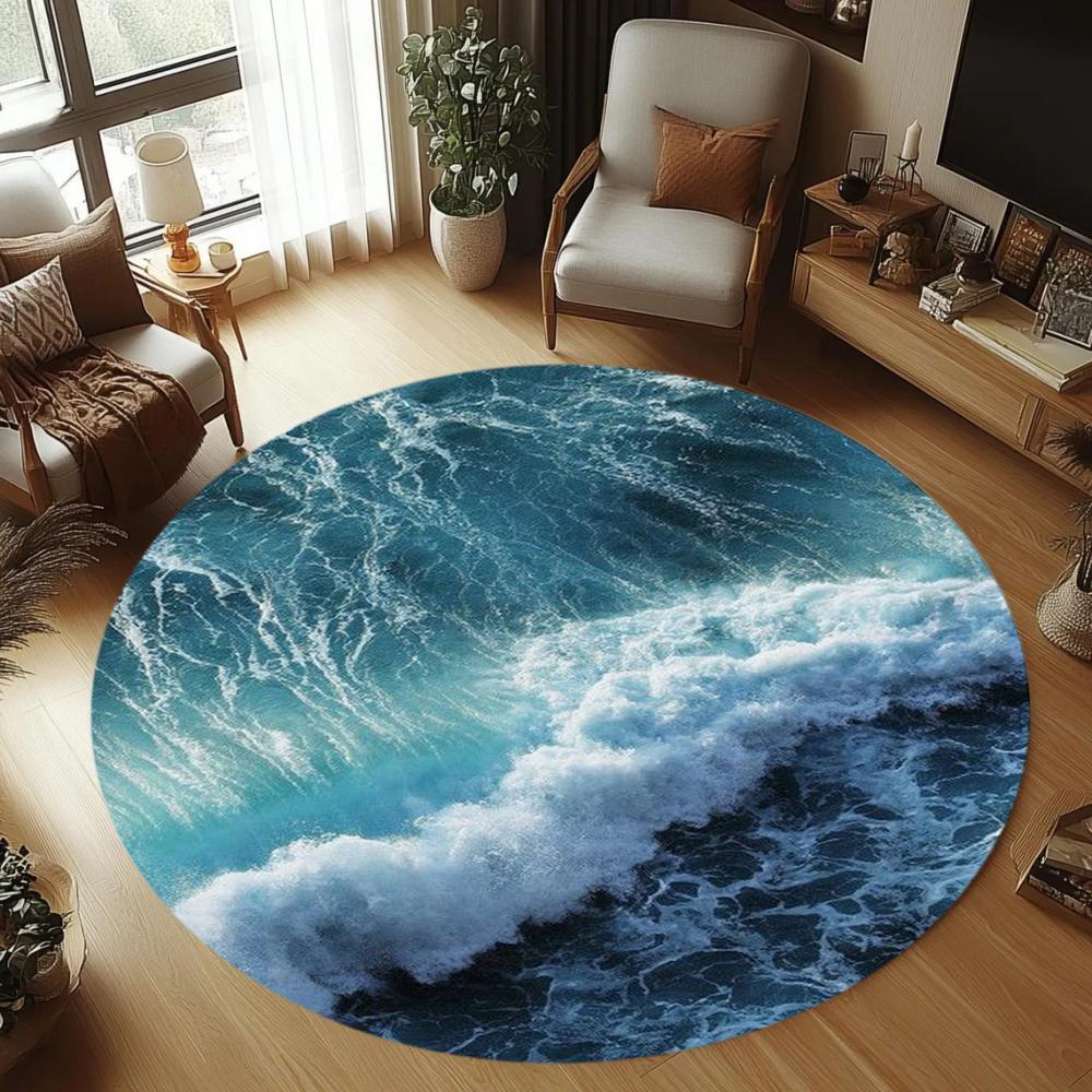 Sea Spray Surging Vivid Pattern Round Area Rug Lively Style Non-Slip Floor Carpet for Living Rooms Home Decor Areas