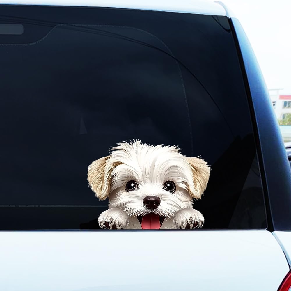 Cute Animal Dog Car Sticker Waterproof PVC Double-Sided Printed Puppy Car Decal Funny Dog Peeking Decal for Car Window Bumper Truck Wall Laptop Car