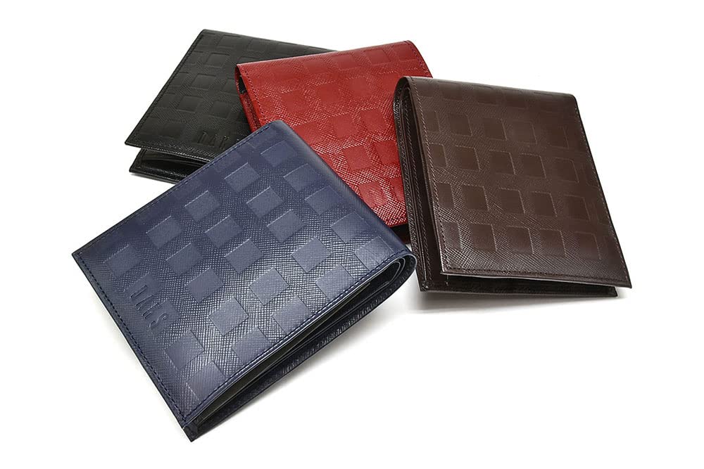 Daks Men's Checker Emboss Bifold Wallet, Navy