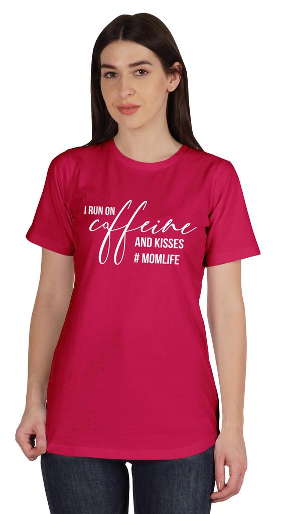 Inkmeso I Run On Coffeine And Kisses #Momlife Graphic Tshirt Short Sleeve