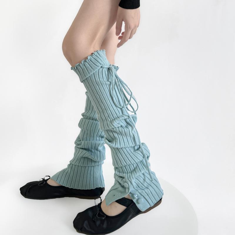 Straps Leg Warmers Women Knitted Leg Cover Lolita Ruffle Socks Stockings Y2K Button Foot Cover Girls Leg Warmers Knee High Socks