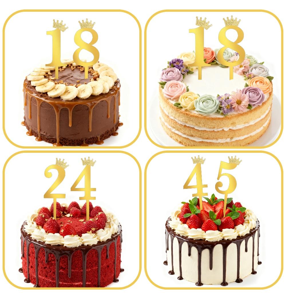 Number Cake Topper Gold Silver Crown Acrylic 0-9 Digital Birthday Party Cake Insert Cake Decoration Wedding Cakes Dessert Decor