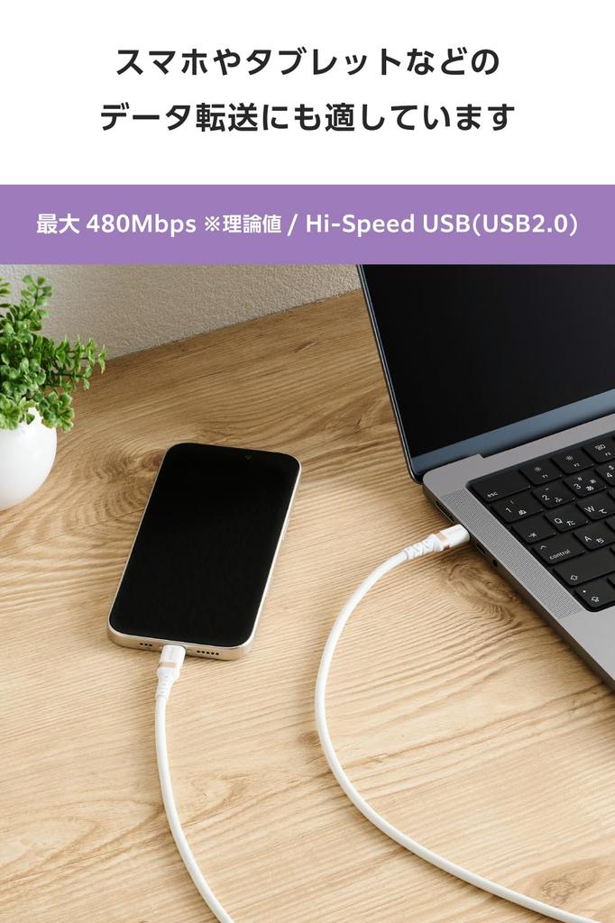 ELECOM USB 240W PD Silicone Smooth and Fast Data Automatic Voltage iPhone Type-C Cable, 1m, Compatible, Heavy-Duty Material, Soft, Durable, Charging,