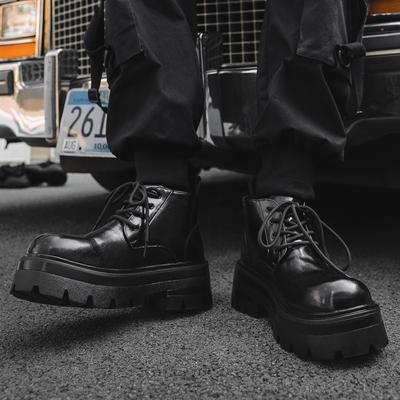 Martin Boots Men'S New Short Boots British Style Retro High-Top Leather Shoes Thick-Soled Medium-Top Leather Boots Tide 9133-H