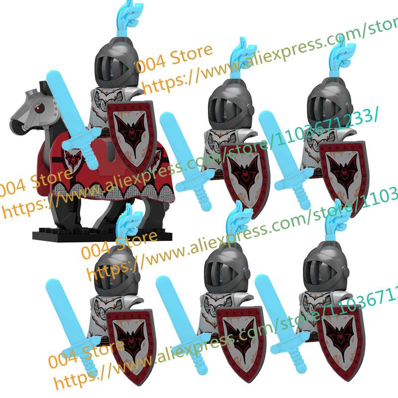 N501U-504U Medieval Castle Knight Building Blocks Figures Four Side UV Printing King Warhorse Weapons Accessories Toys Kid Gifts