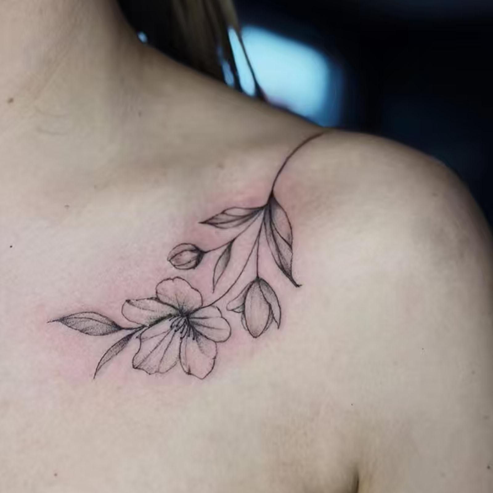 Glow Makeup Unisex Gentle Cherry Blossom Branch Tattoo Sticker, Waterproof And Long-Lasting, Women's Clavicle Advanced Sense Simulation Tattoo