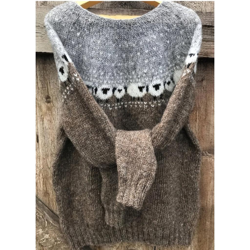 Women's Round Neck Long Sleeve Fair Isle Knit Sweater Regular Fit Casual Pullover Top