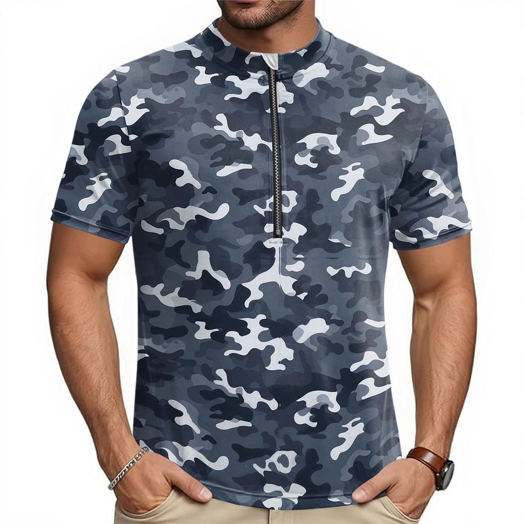 Men's Short Sleeve Cycling Jersey Breathable Quick Dry Half Zip Round Neck Lightweight Performance Top for Road Mountain Bike