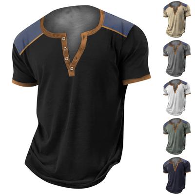 Men'S Printed T-Shirt Outdoor Retro Button Loose Short Sleeve Top