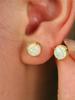 Female Small White Round Fire Opal Stone Stud Earrings Trendy Yellow Gold Color Wedding  For Women