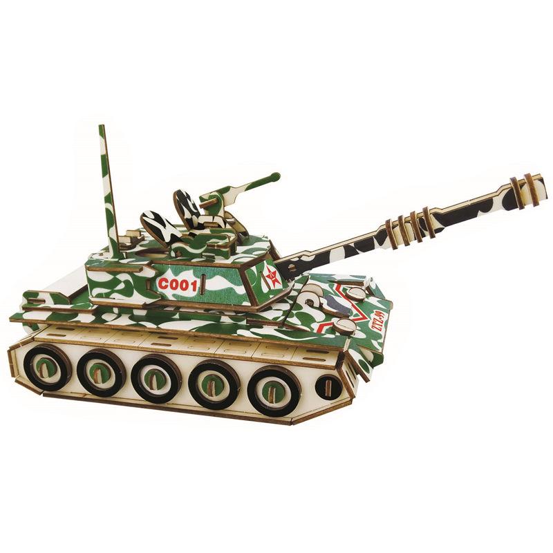 Handmade 3D Wooden Military Tank Model Puzzle for Children