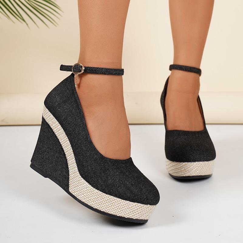 2026 Spring and Autumn New Wedge Shoes Women's High Heeled Single Shoes Lace-up Shoes