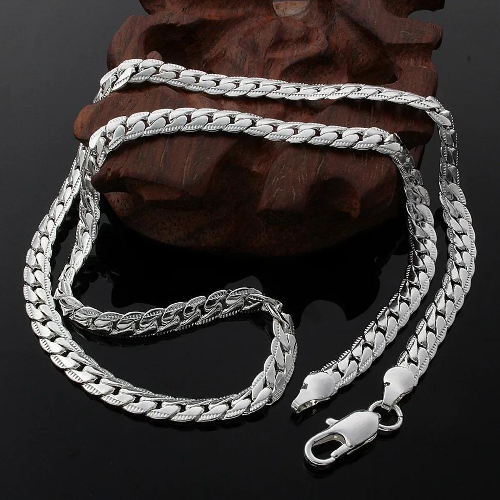 Silver Pating 6mm Side Full Sideways Chain 16/18/20/22/24 Inch Necklace For Women Men Daily Wear Fashion Punk Jewelry Gifts