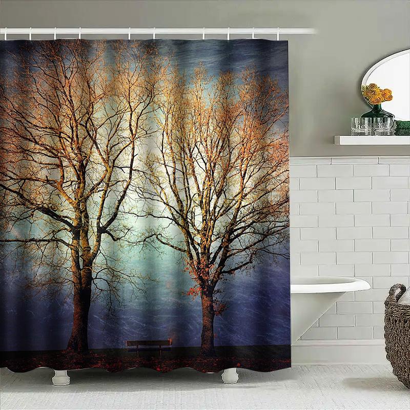 

Tuniu Dark Trees Silhouette Bathroom Curtain Unique Wall Art Dark Forest Night Scene Decor Shower Curtain W60H190(CM)-1 Pcs