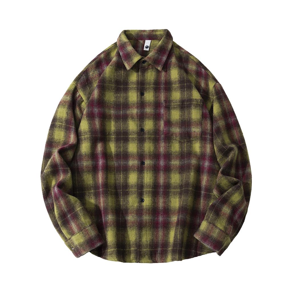 Autumn Men'S Abraded Thickened Plaid Long Sleeve Lapel Shirt Men'S Casual Loose Shirt