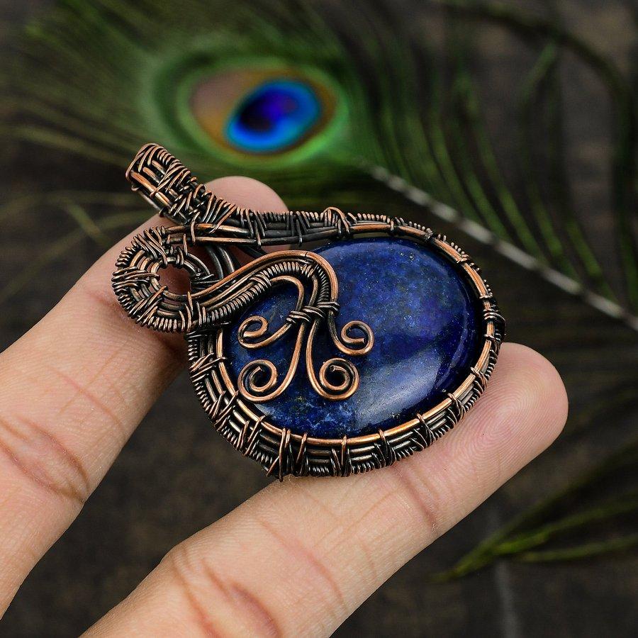 Lapis Lazuli Handmade Copper Wire Wrap Jewelry Pendant 2.21" Q8e66