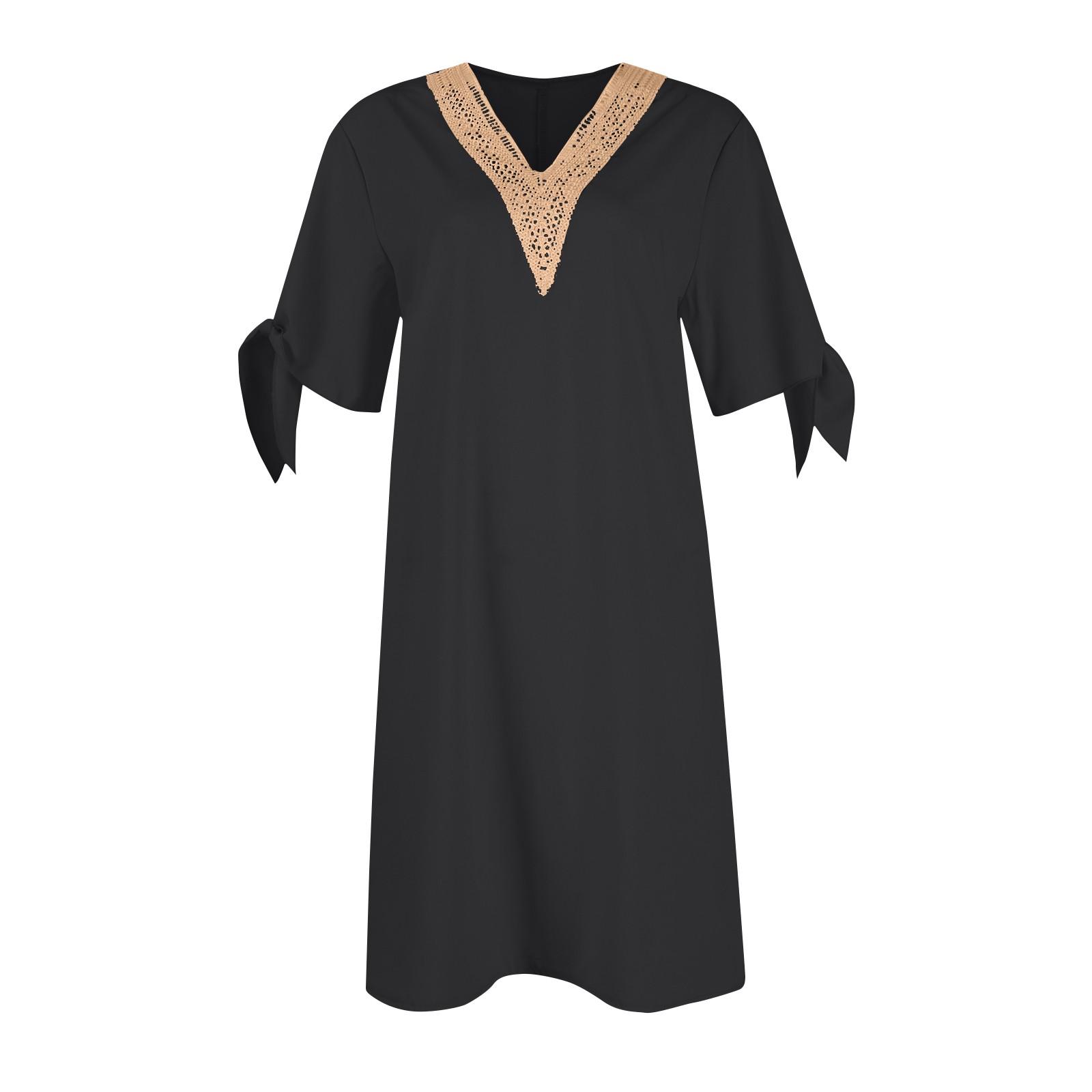 Новое женское модное однотонное кружевное платье с v-образным вырезом и завязками — фото 5