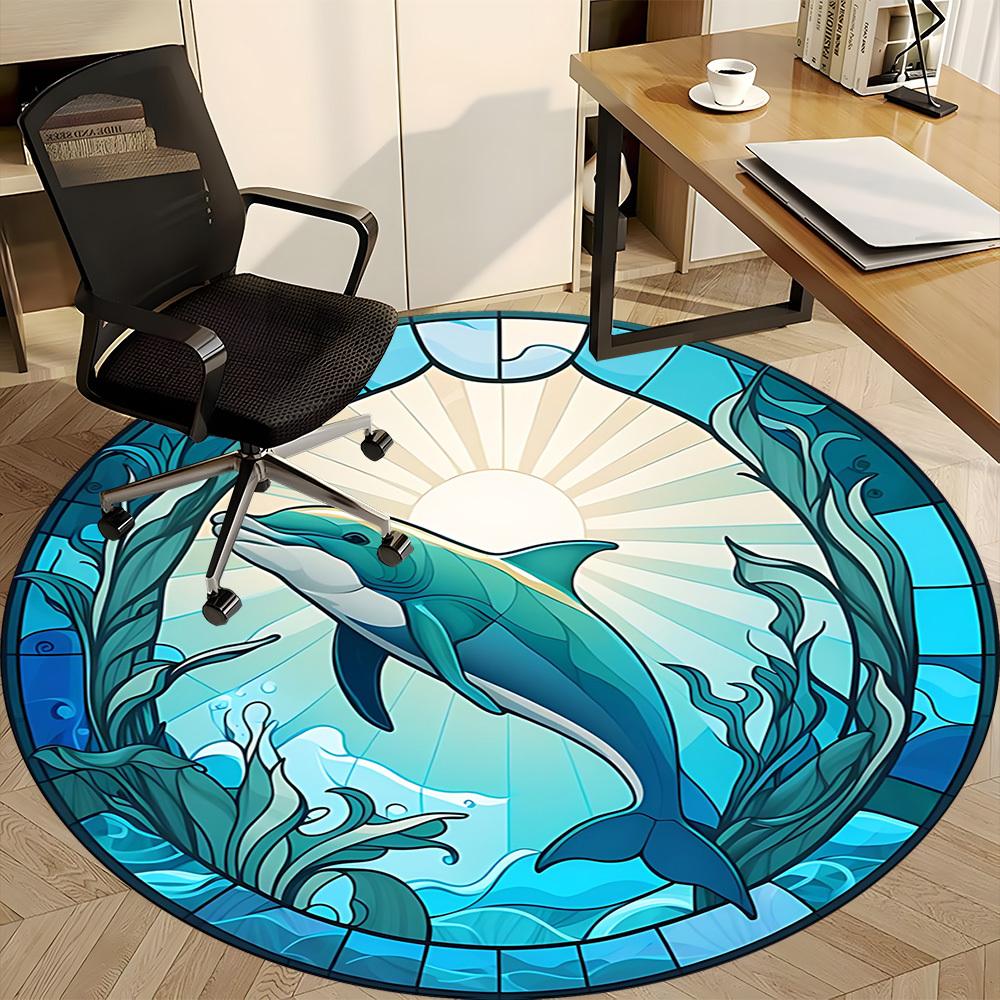 1pc Dolphin Stained Glass Chair Carpet for Office Non-Slip, Machine Washable Rug for Office, Room - Holiday Decor, Machine Made yy251016175