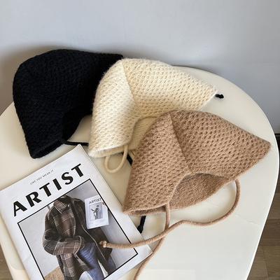 Chapéu de balde de malha de caxemira com alça aberta outono e inverno chapéu de bacia quente loli feminino