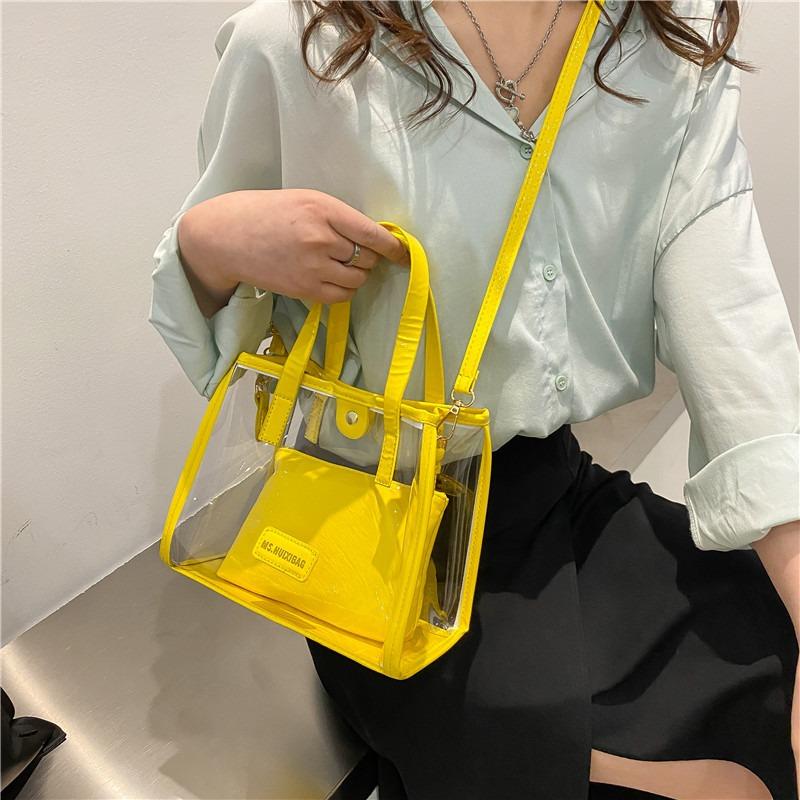 Large capacity fashionable transparent handbag jelly beach bag letter women's bun mother bag shoulder tote bag