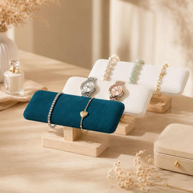 T Shaped Bracelet & Bangle Display Rack Wooden Base PU Leather Velvet 1PC for Watch Jewelry Retail Display Gift for Sellers