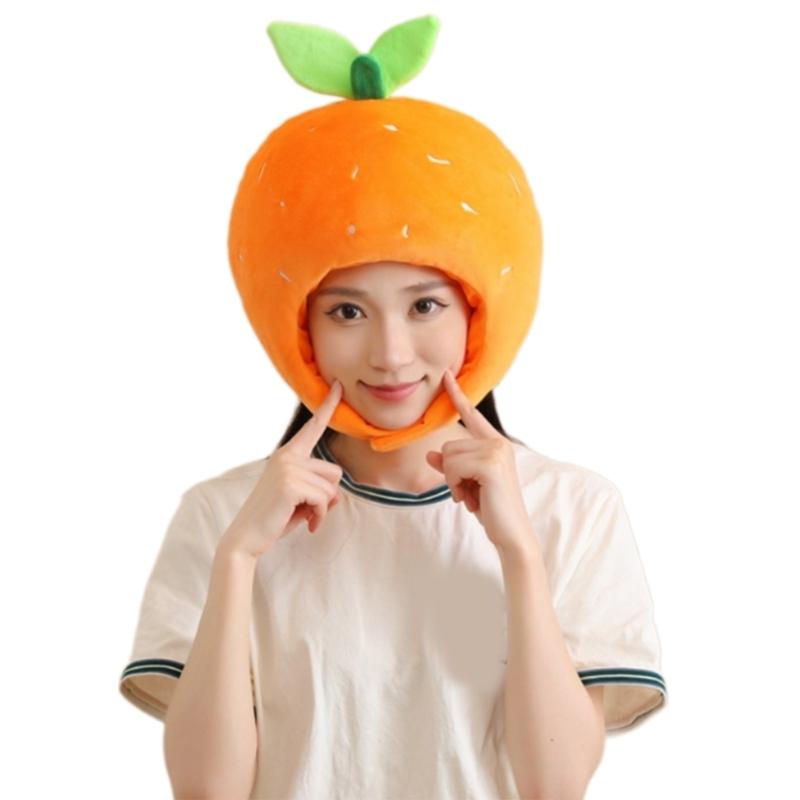 Новый забавный головной убор в виде мандарина Плюшевая шапка-мандарин Мультяшный фруктовый головной убор Шляпа Реквизит для фотосессии для женщин Мужчин Подарки 1