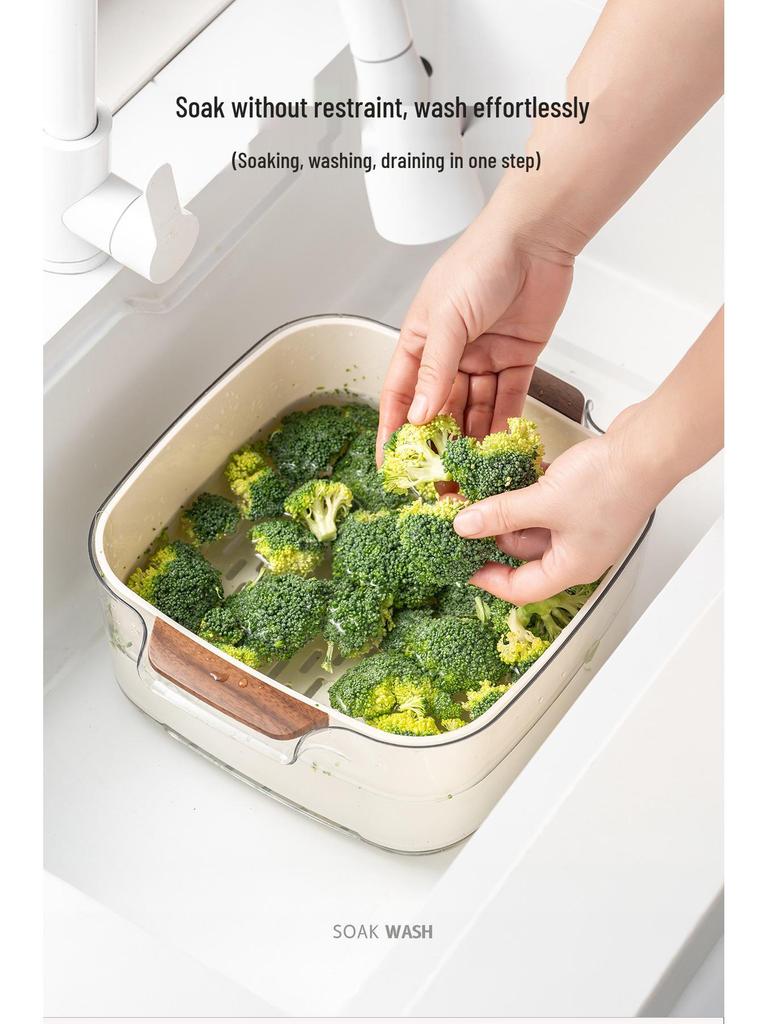 Buckle Draining Basket: Double Layer Food-Grade Basin for Washing Fruits, Vegetables, and Rice