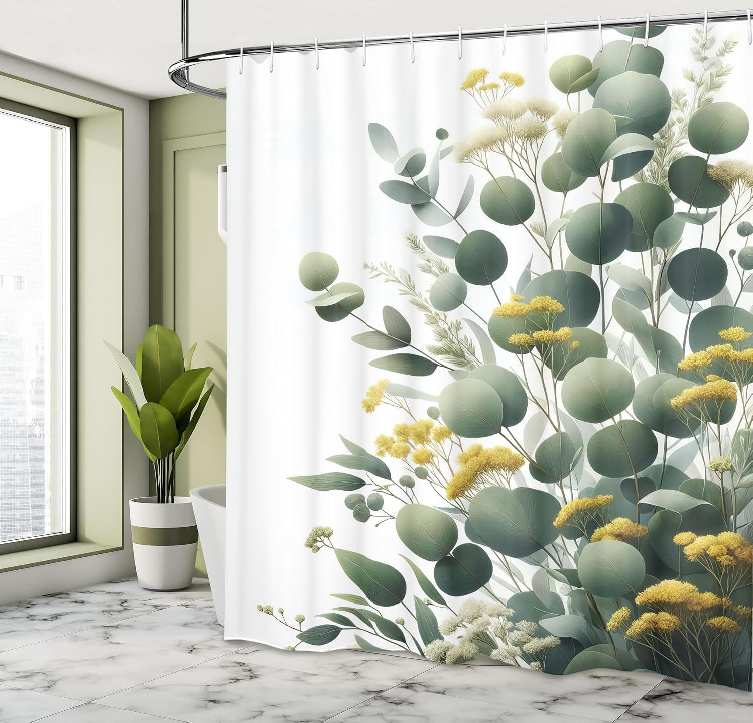 

Eucalyptus Leaves Shower Curtain, Rounded Fall Leaf Pattern Branches And Meadow Wind Print, Cloth Fabric Bathroom Deco W60H190(CM)-1 Pcs