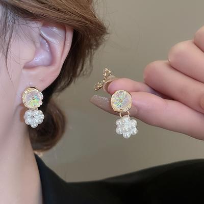 Small Fresh Flower Imitation Pearl Silver Needle Earrings, Fashion Sweet Niche Versatile High Sense Earrings for Women