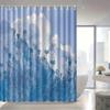 1Pc Blue Floral Cloud Pattern Shower Curtain, Polyester Fabric, Machine Washable, Suitable For Bathroom Dcor.