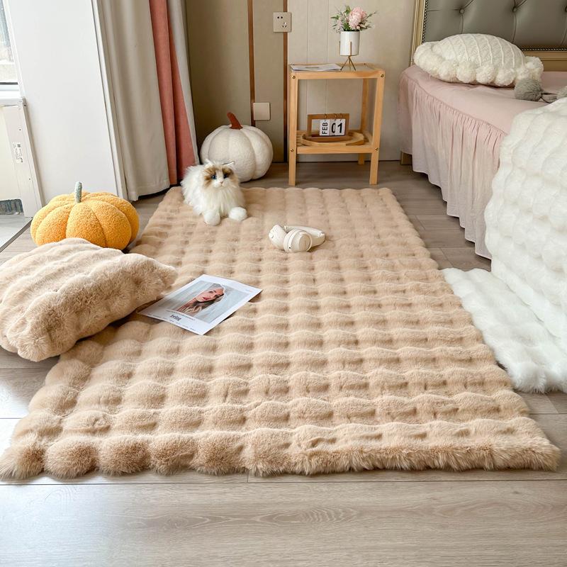 Round Plush Carpet Soft Imitation Rabbit Fur Floor Mat Imitation Fur Bubble Velvet Indoor Bedroom Carpet Square Machine Washable 40x60cm хаки