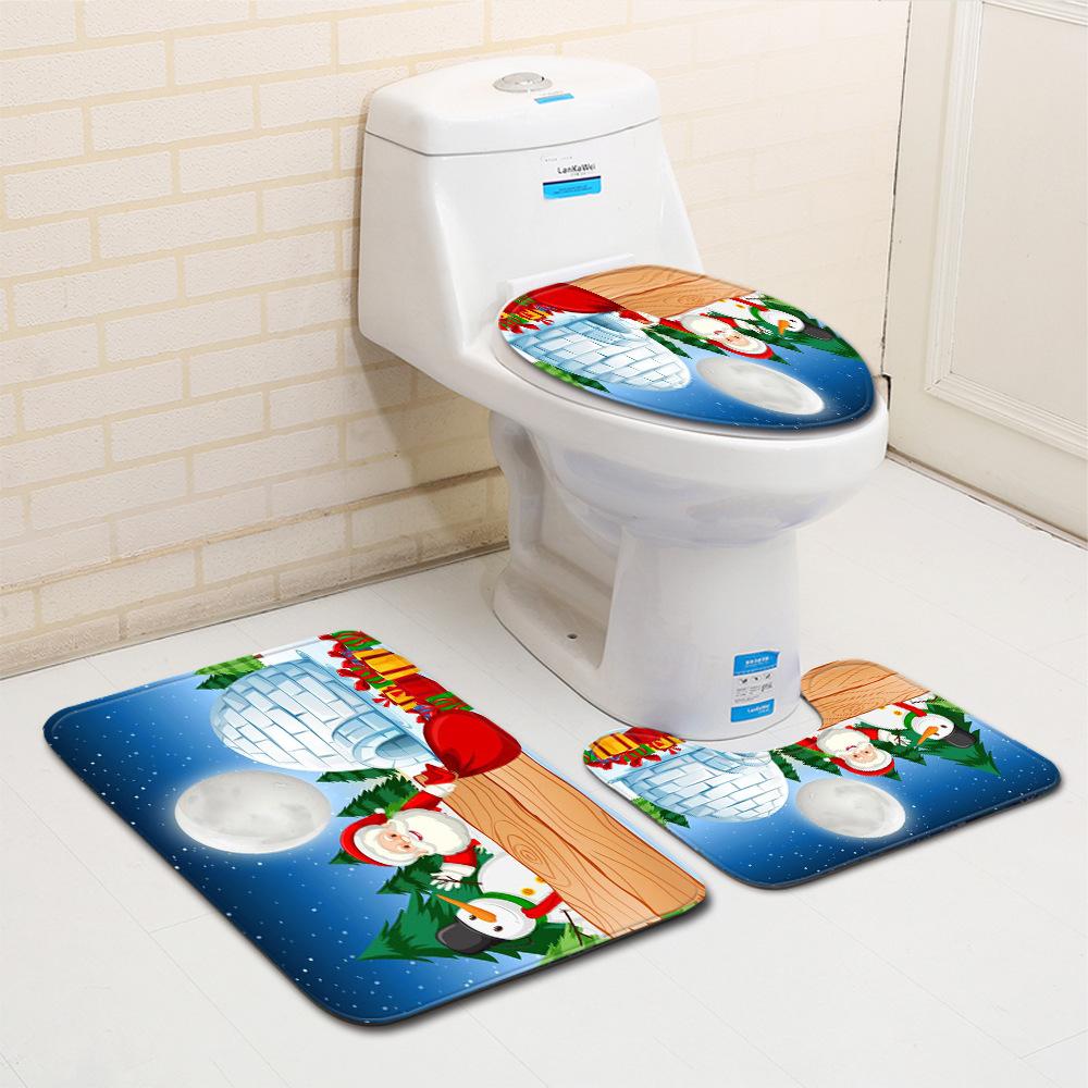 Christmas Bathroom Floor Mat Toilet Three-Piece Set
